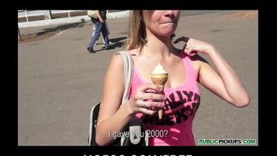 Blonde Czech student Angelica is chatted into having hook-up in public